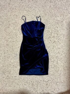 Blue velvet mini dress